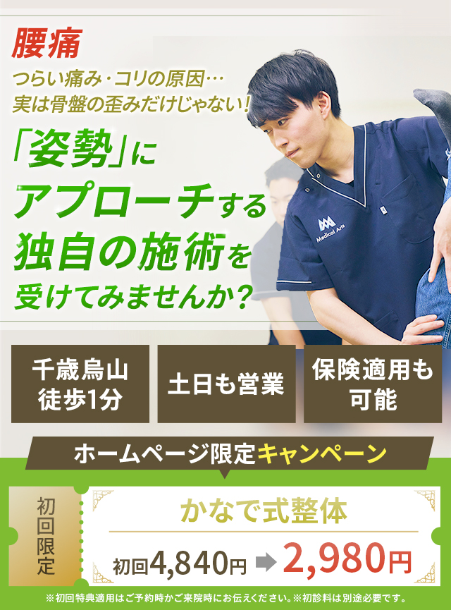 腰痛 つらい痛み・コリの原因…実は骨盤の歪みだけじゃない!「姿勢」にアプローチする独自の施術を受けてみませんか?
