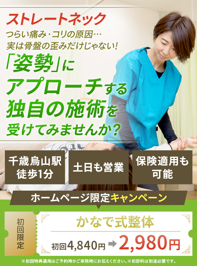 ストレートネック つらい痛み・コリの原因…実は骨盤の歪みだけじゃない！「姿勢」にアプローチする独自の施術を受けてみませんか？
